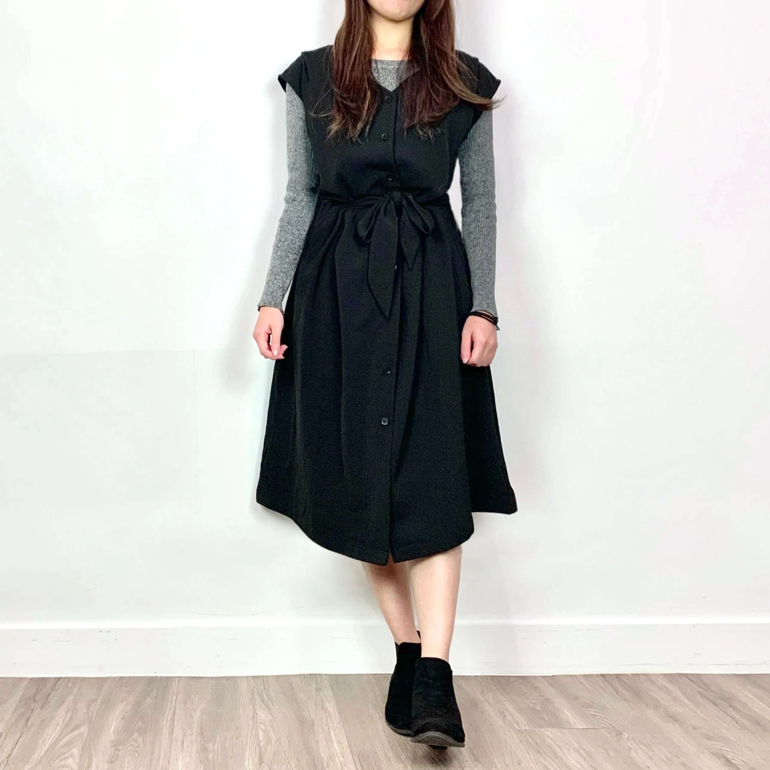 鈕扣腰帶外套連身裙 Button Down Dress