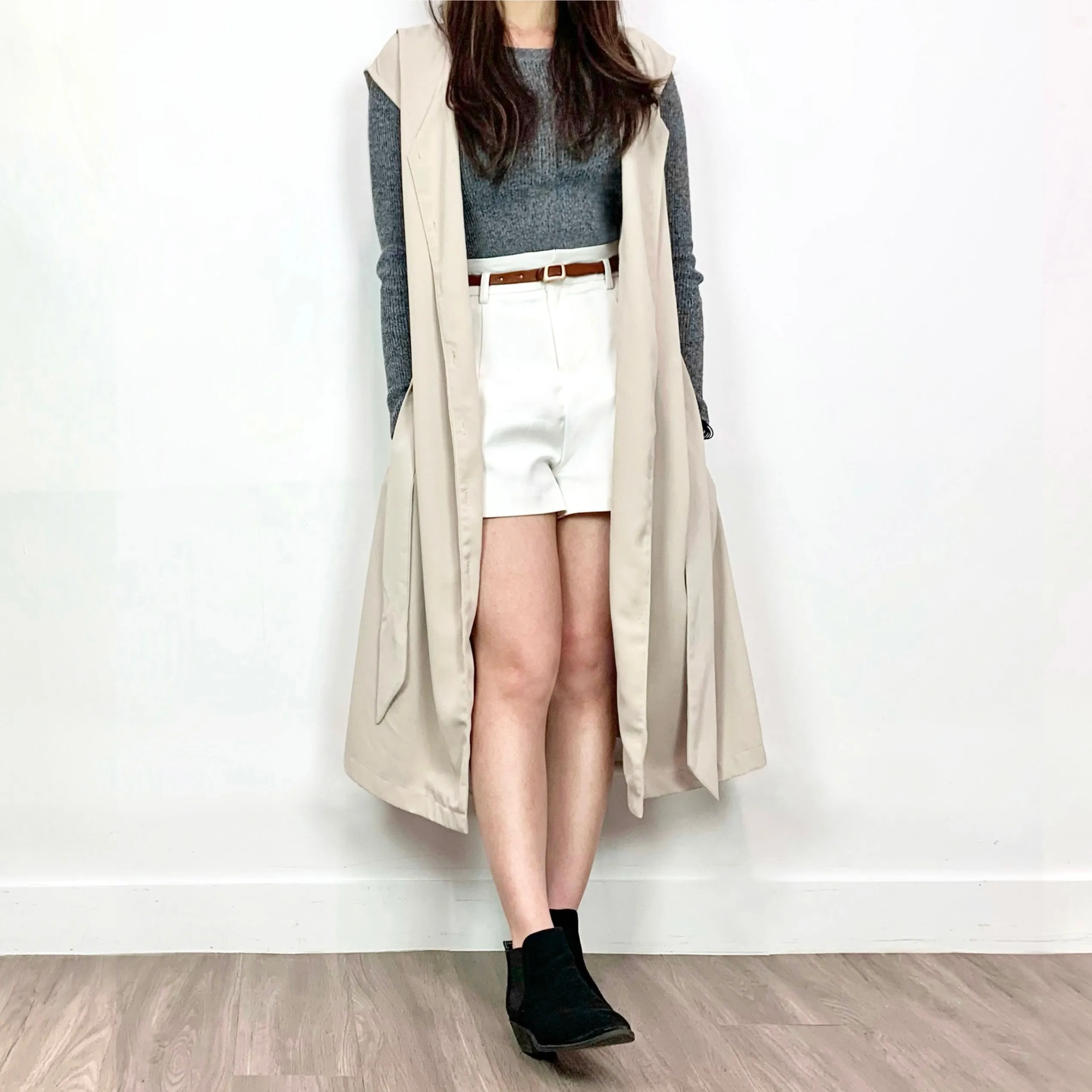 鈕扣腰帶外套連身裙 Button Down Dress