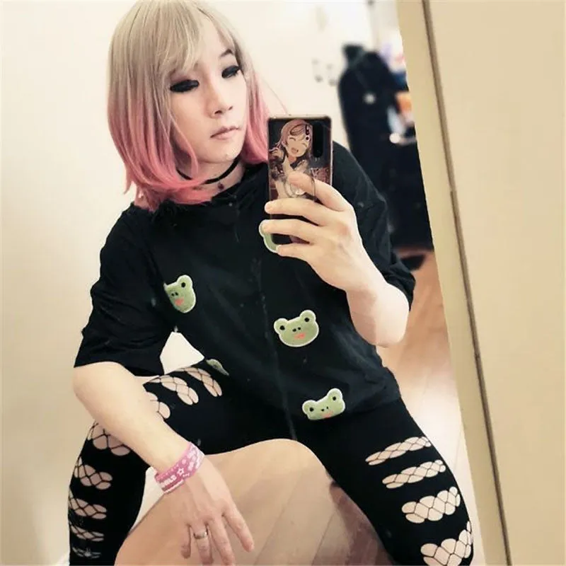 [ @rintaichou ] "FLOCKED FROG HOODED SHORT SLEEVE" T-SHIRT UB2378