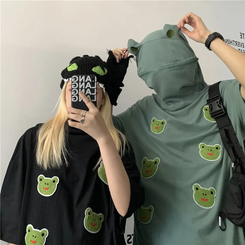 [ @rintaichou ] "FLOCKED FROG HOODED SHORT SLEEVE" T-SHIRT UB2378