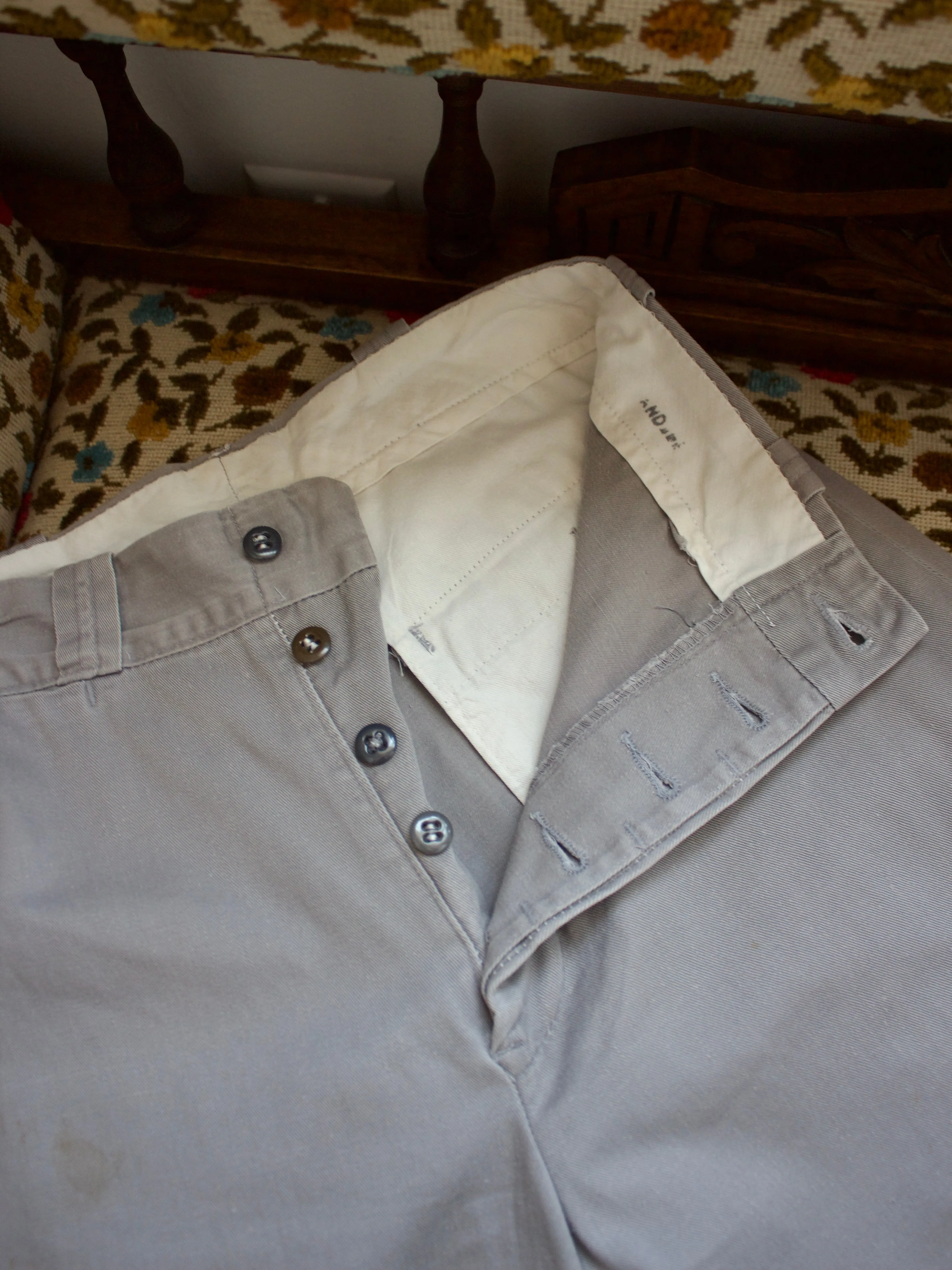 1950s Gray Button Fly Chinos