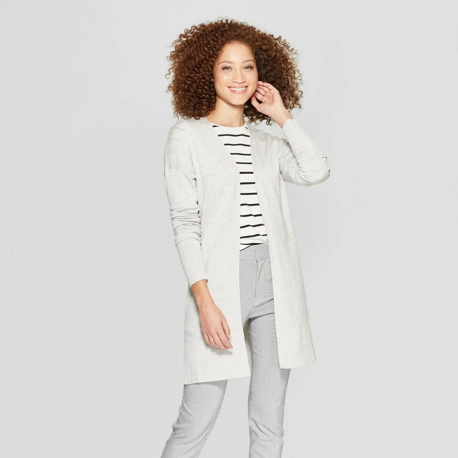 A New Day Women's Long Sleeve Open Cardigan Sweater Gray XS