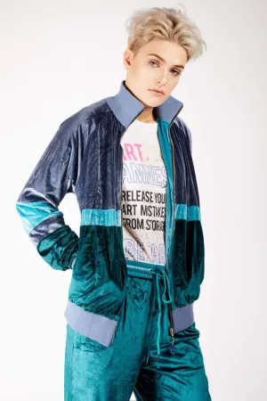 Adrian Schachter Green and Blue Velvet Tracksuit Jacket-L