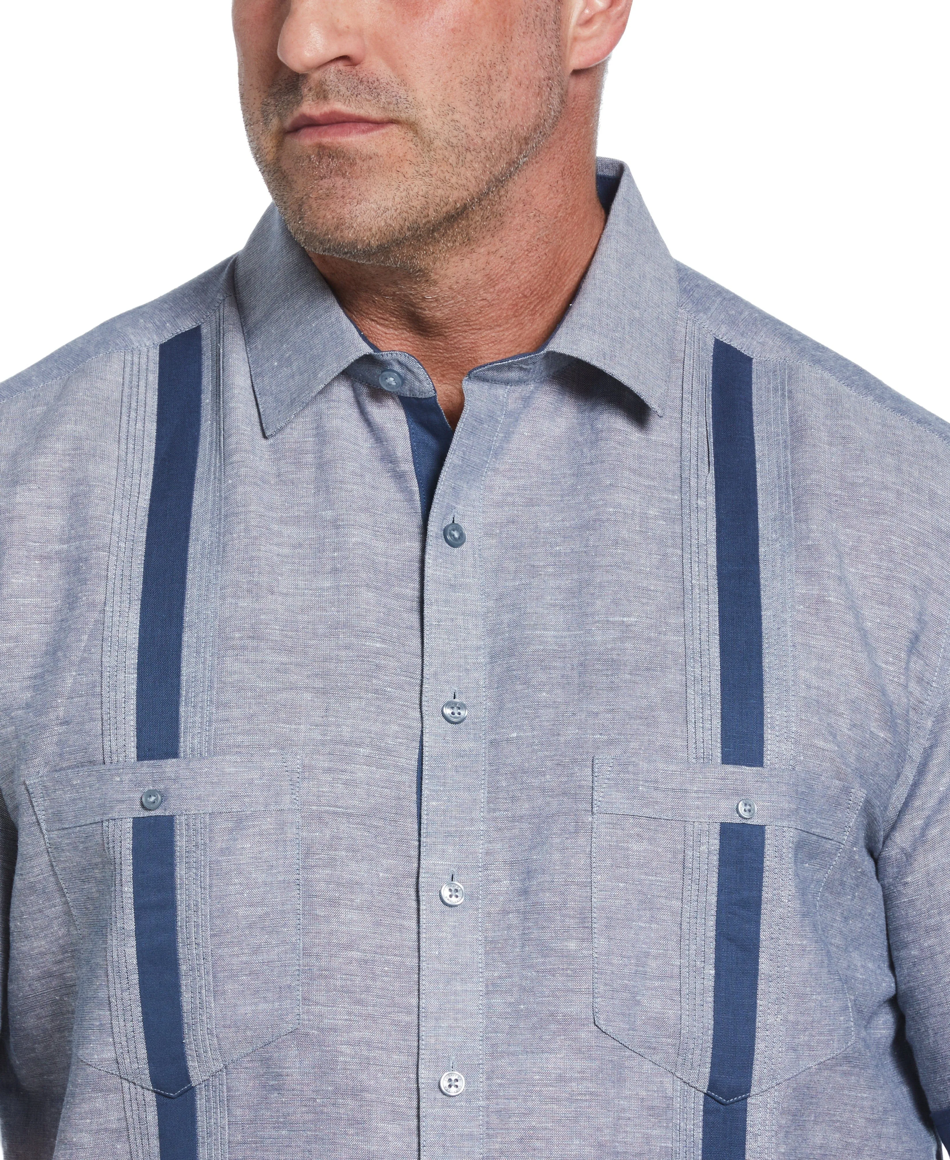 Big & Tall Linen Blend Cross Dye Guayabera Shirt