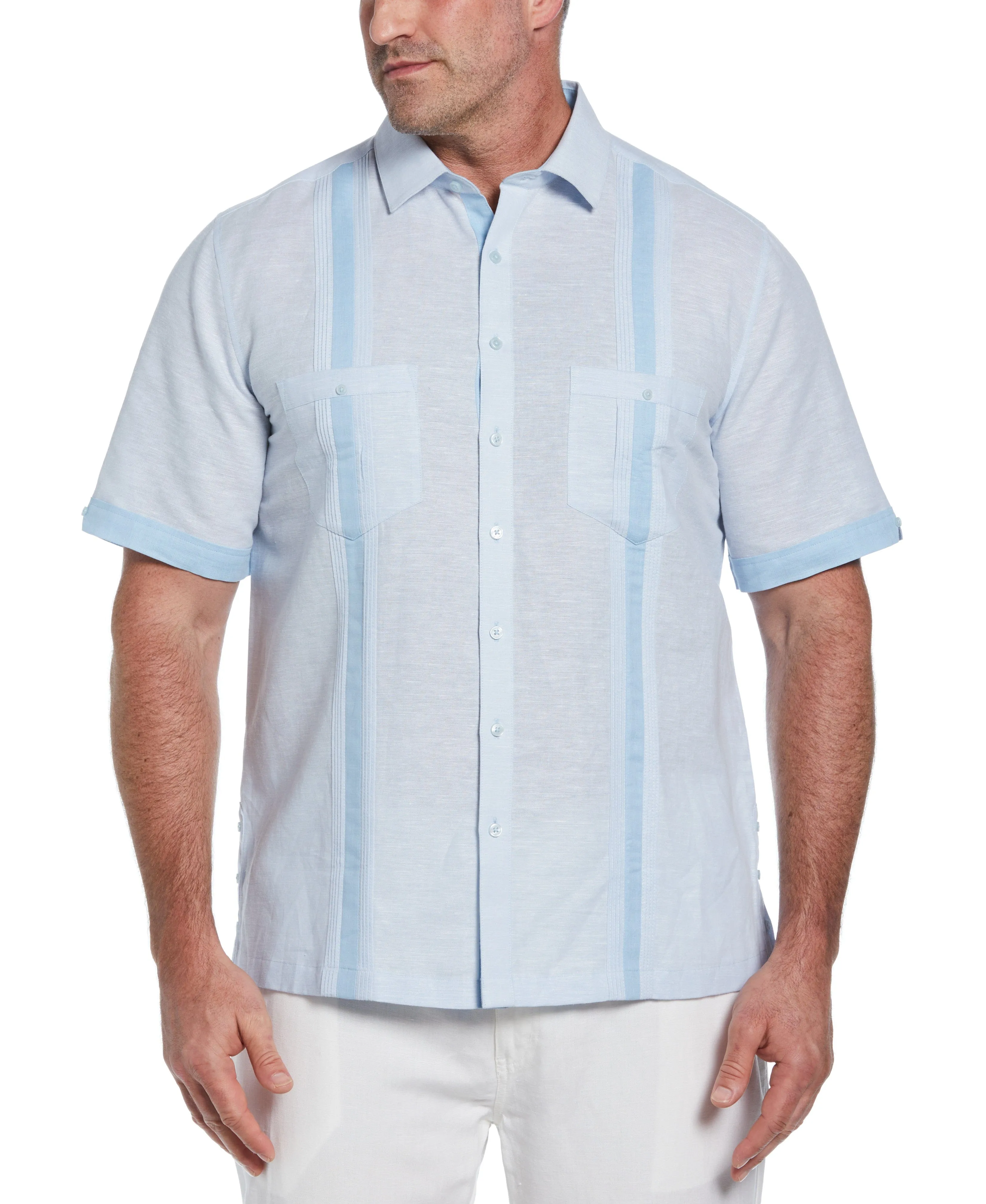 Big & Tall Linen Blend Cross Dye Guayabera Shirt