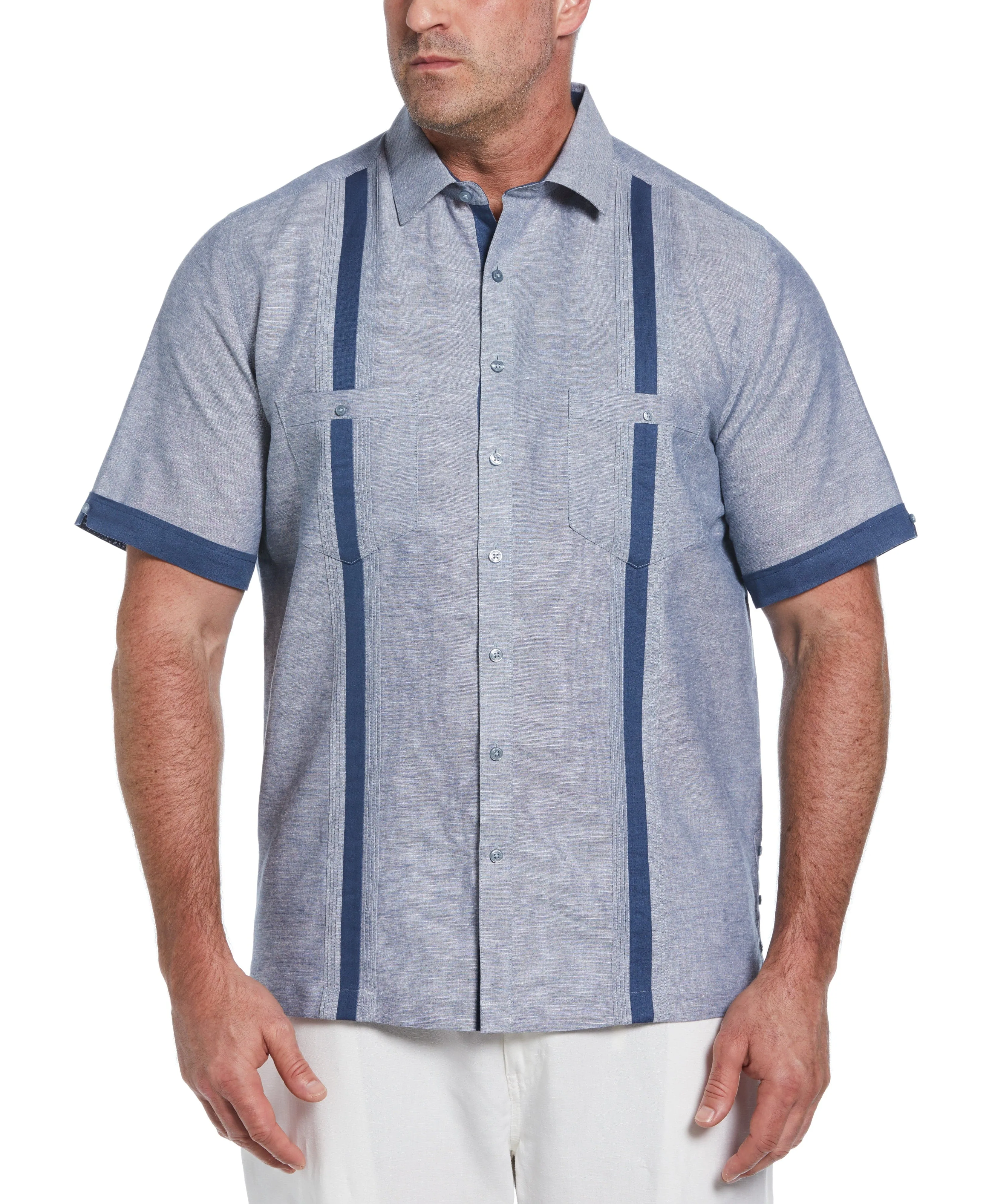 Big & Tall Linen Blend Cross Dye Guayabera Shirt