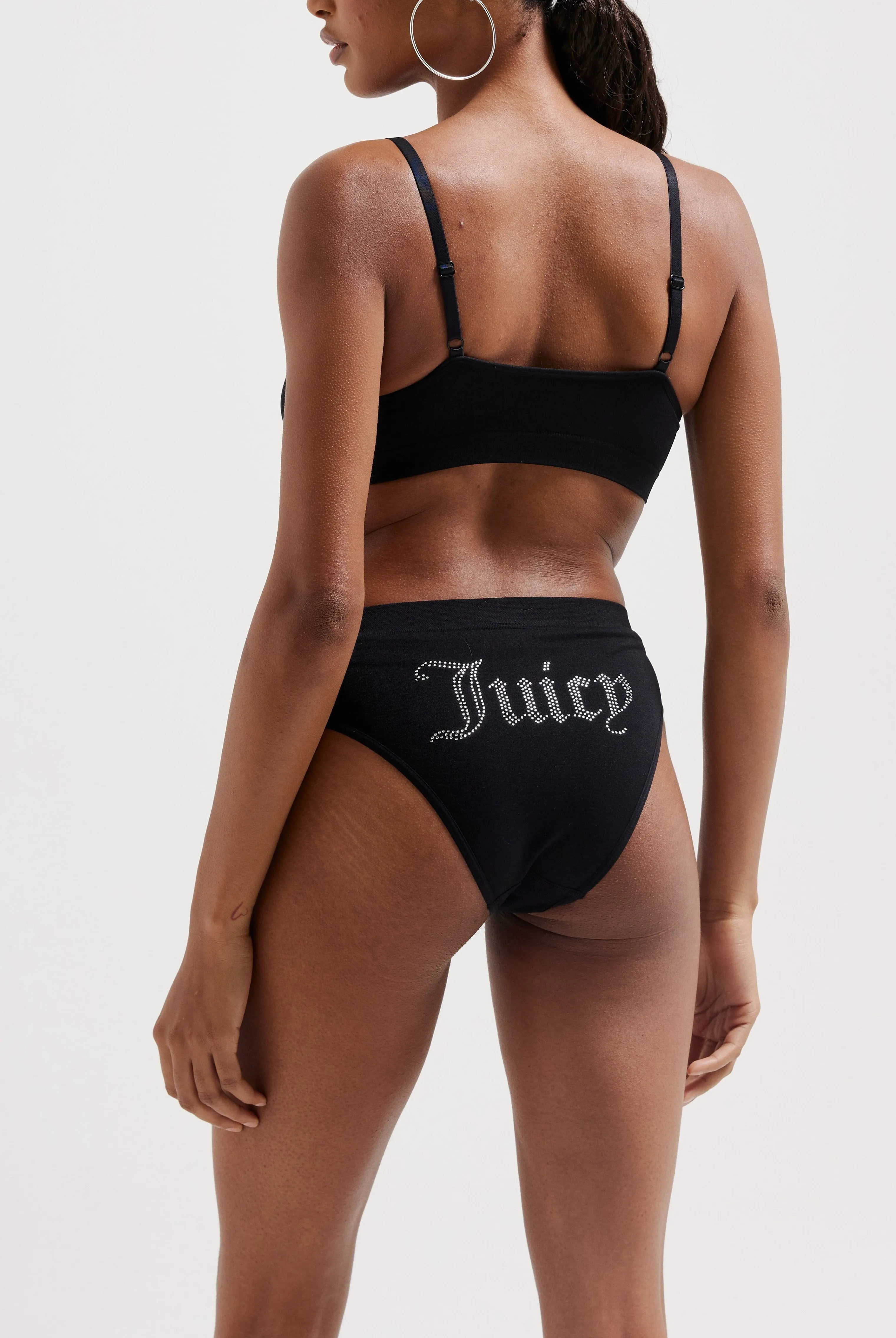 BLACK DIAMANTÉ HIGH LEG BRIEF AND BRALETTE SET
