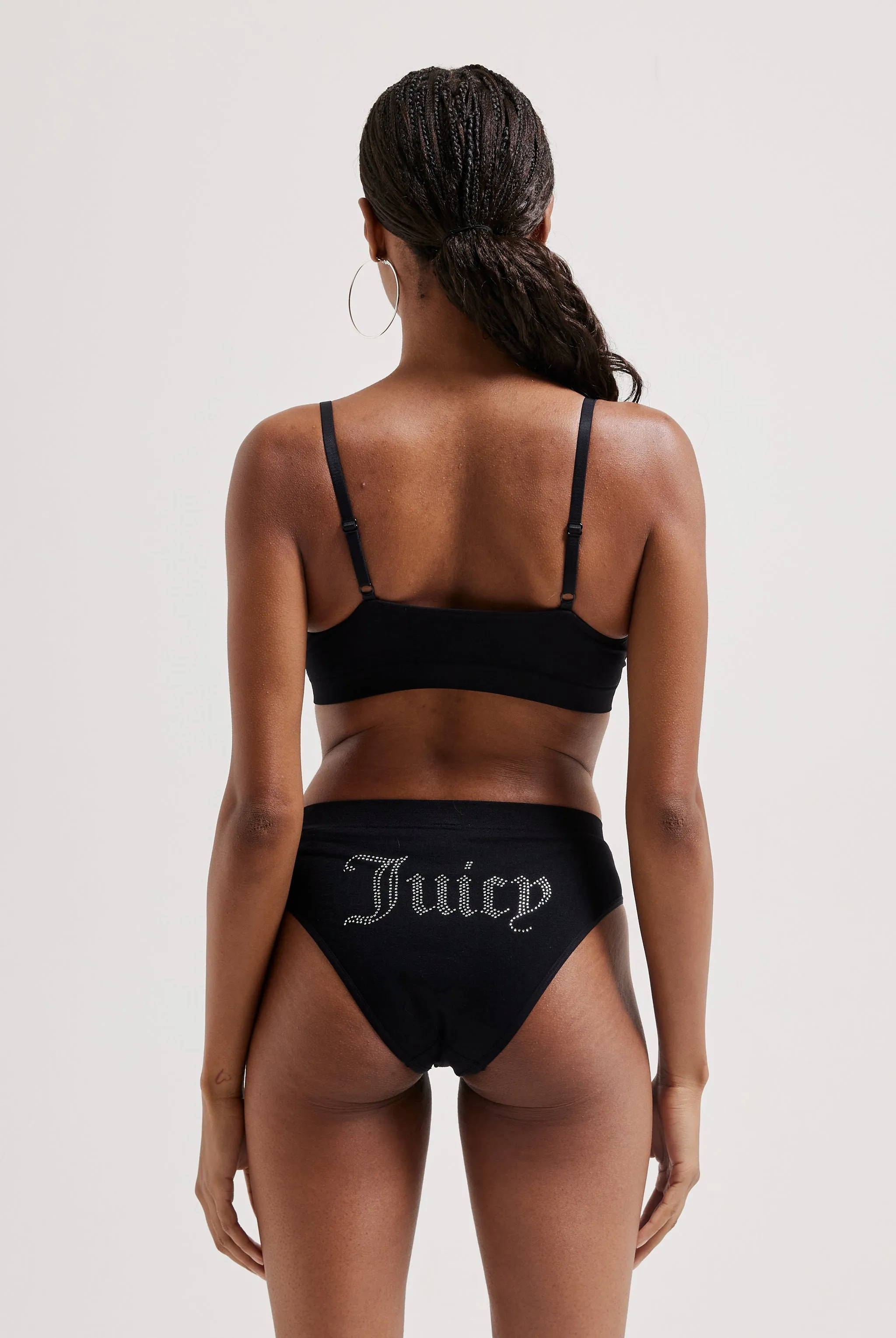 BLACK DIAMANTÉ HIGH LEG BRIEF AND BRALETTE SET