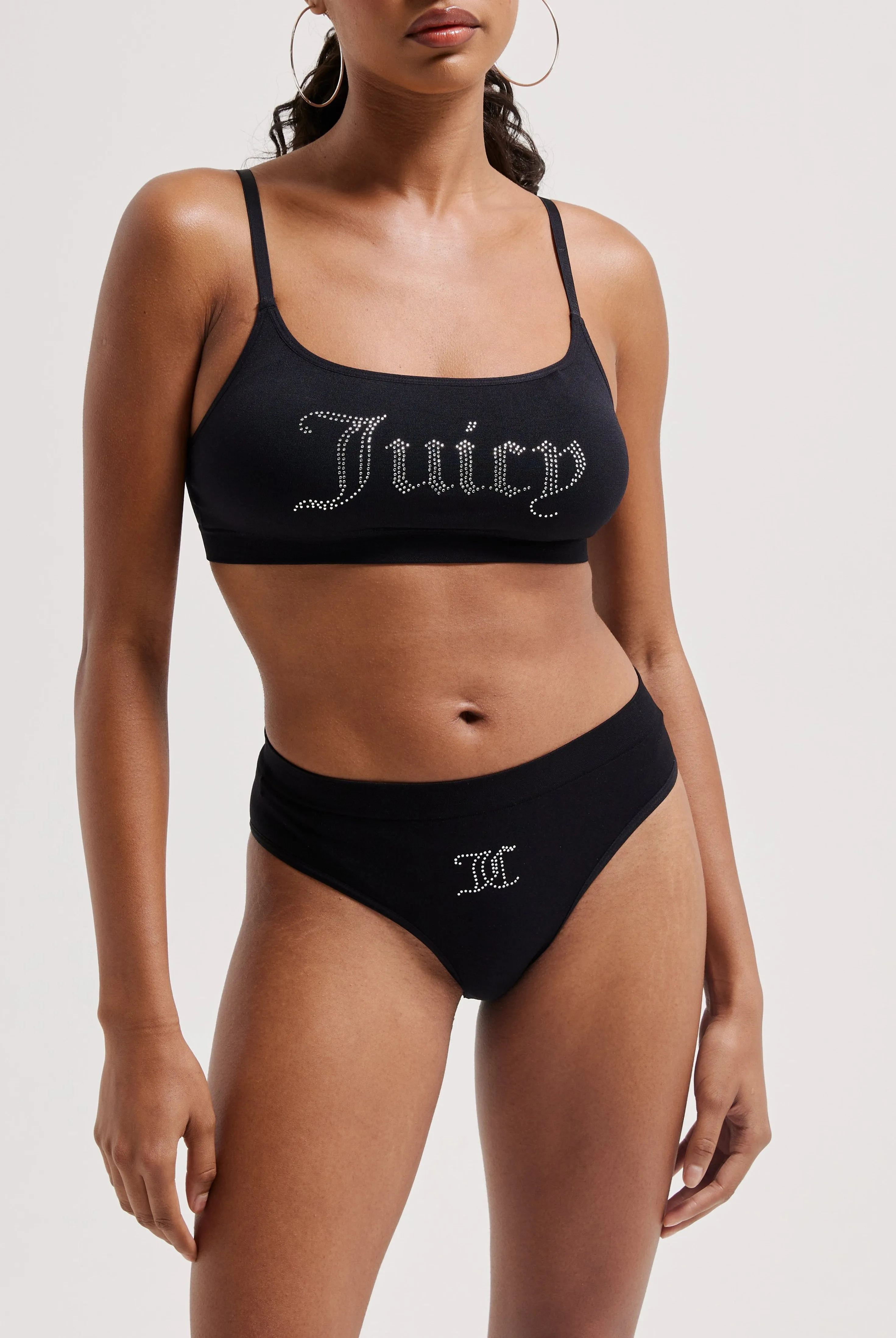 BLACK DIAMANTÉ HIGH LEG BRIEF AND BRALETTE SET