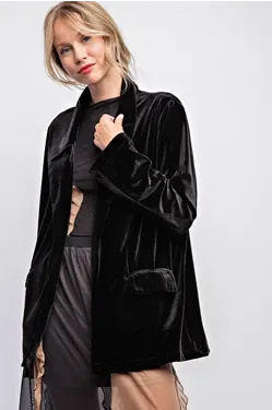 Black Open Front Velvet Blazer