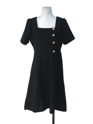 Black Plain Button Dress