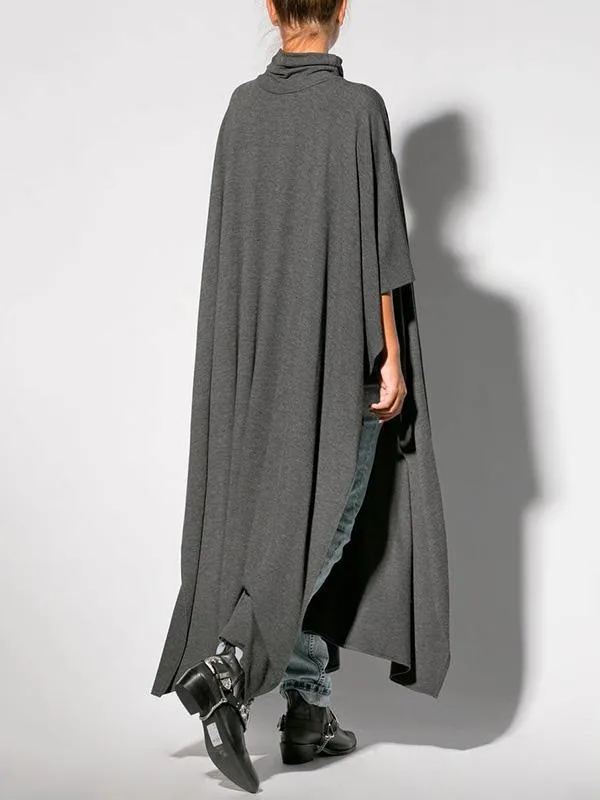 Black&Gray Lace-Up Split-Side Cape Outwear