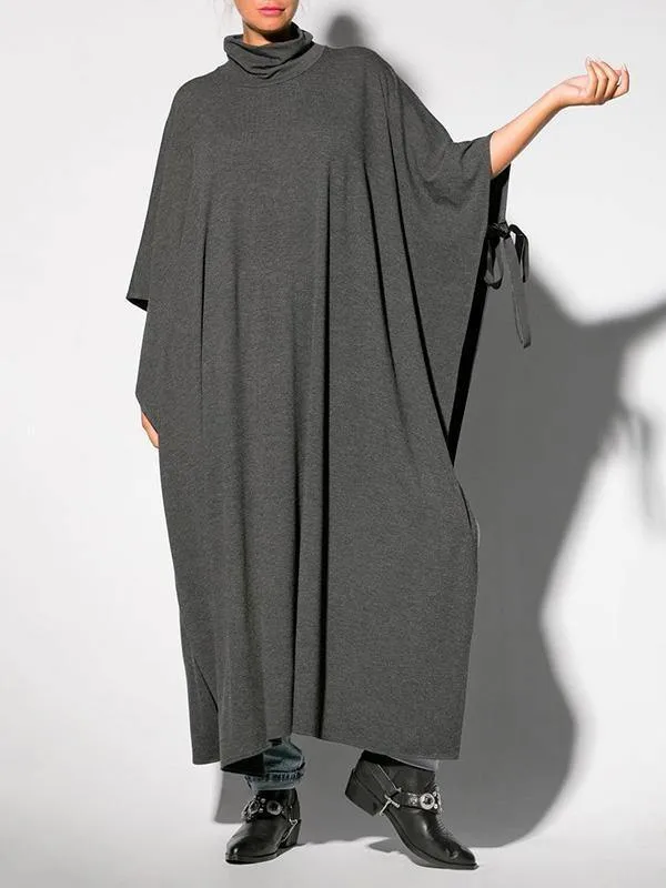 Black&Gray Lace-Up Split-Side Cape Outwear