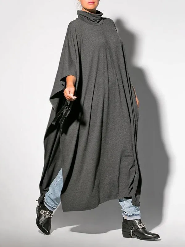 Black&Gray Lace-Up Split-Side Cape Outwear