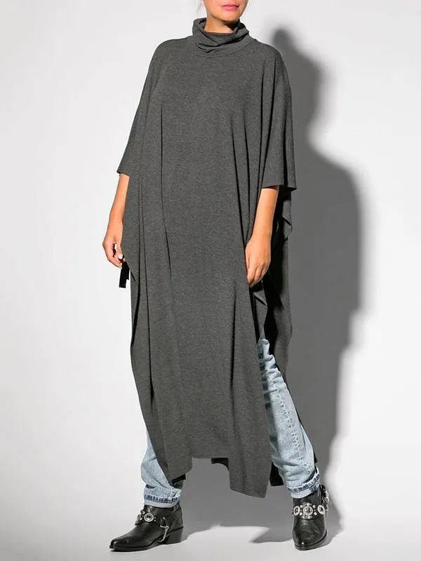 Black&Gray Lace-Up Split-Side Cape Outwear