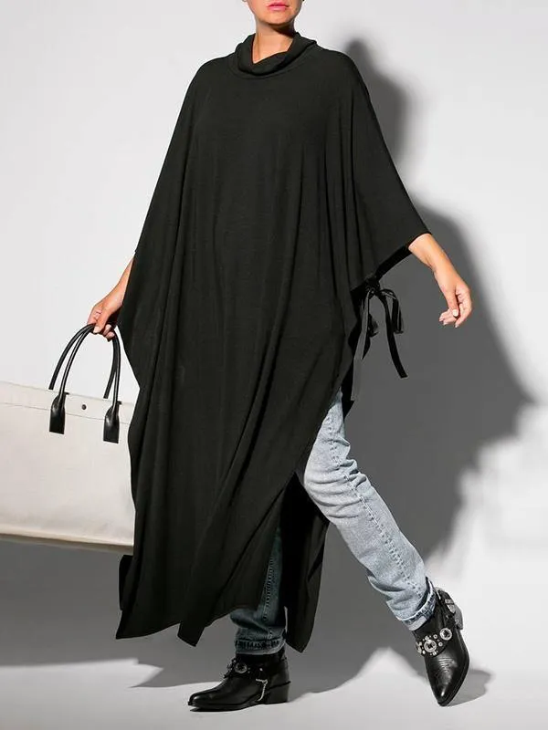Black&Gray Lace-Up Split-Side Cape Outwear