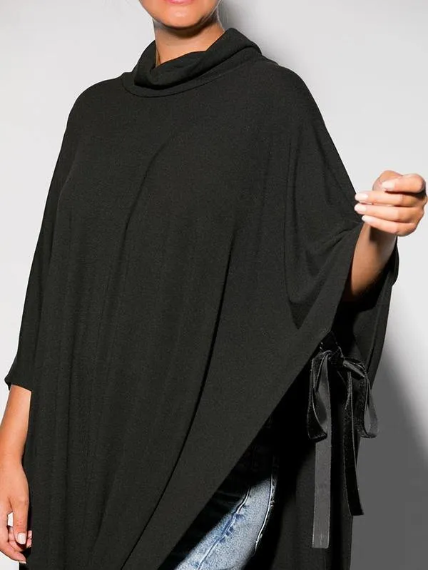 Black&Gray Lace-Up Split-Side Cape Outwear