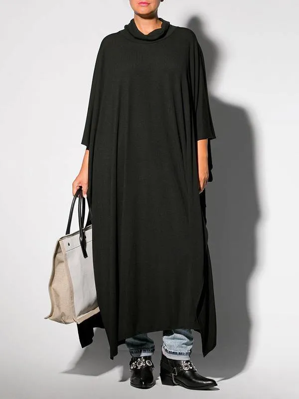 Black&Gray Lace-Up Split-Side Cape Outwear
