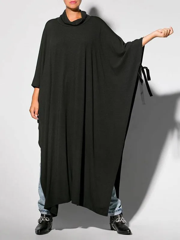 Black&Gray Lace-Up Split-Side Cape Outwear