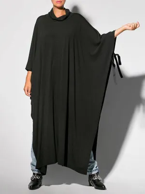 Black&Gray Lace-Up Split-Side Cape Outwear
