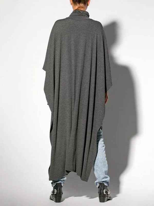 Black&Gray Lace-Up Split-Side Cape Outwear