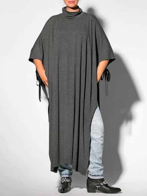 Black&Gray Lace-Up Split-Side Cape Outwear
