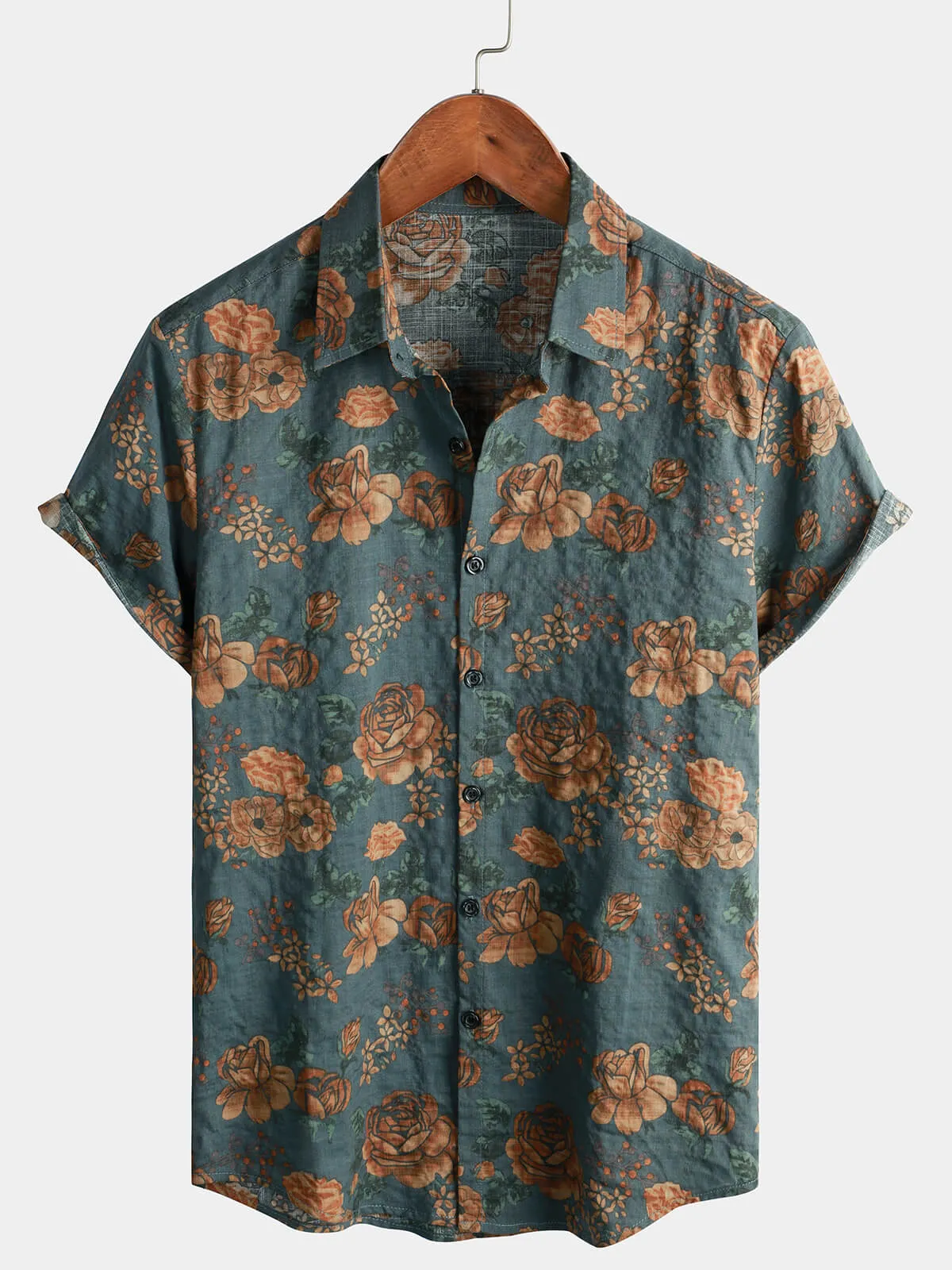 Bundle Of 2 | Men's Vintage Floral Retro Blue Summer Holiday Short Sleeve Shirts