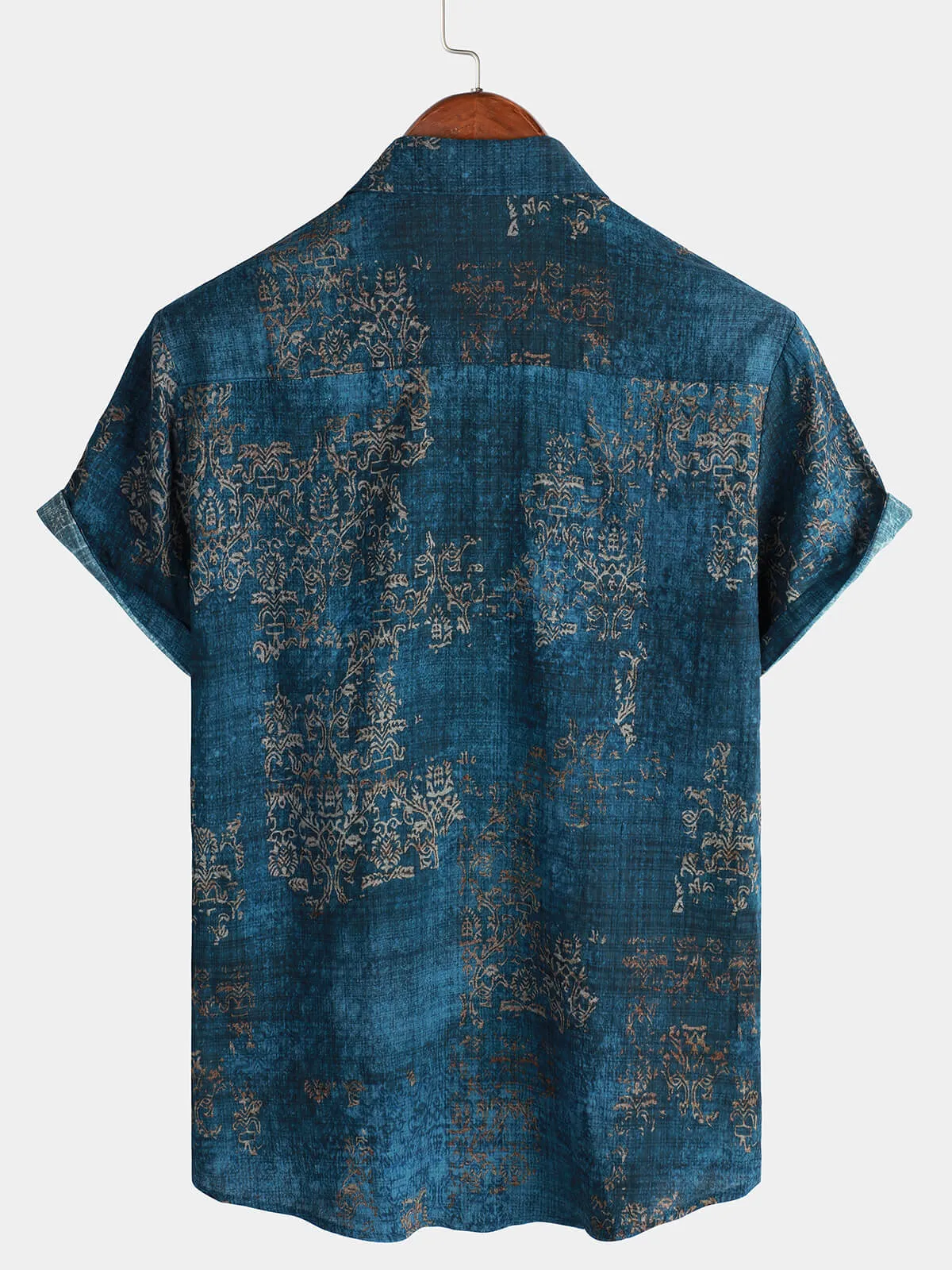 Bundle Of 2 | Men's Vintage Floral Retro Blue Summer Holiday Short Sleeve Shirts