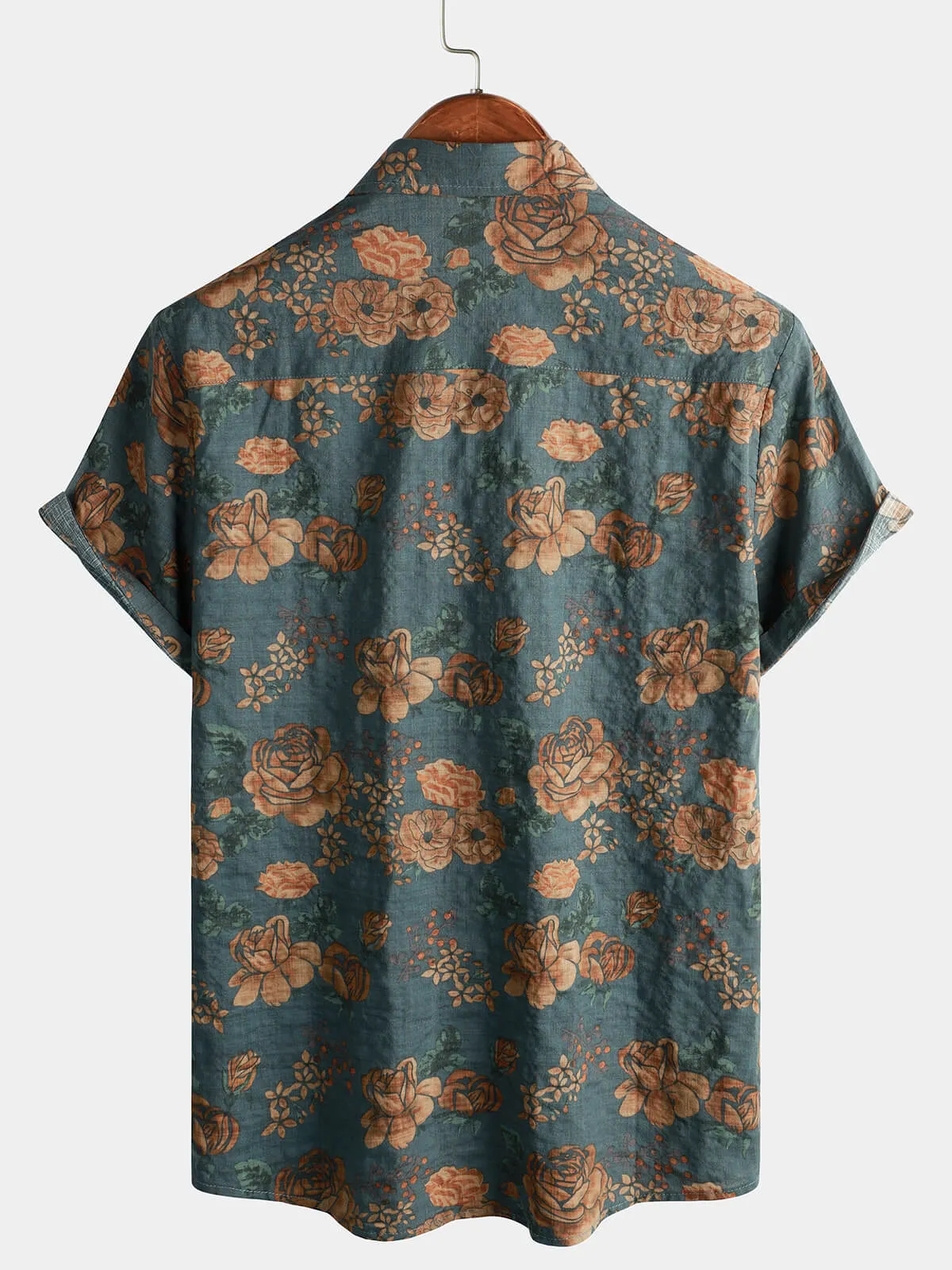 Bundle Of 2 | Men's Vintage Floral Retro Blue Summer Holiday Short Sleeve Shirts