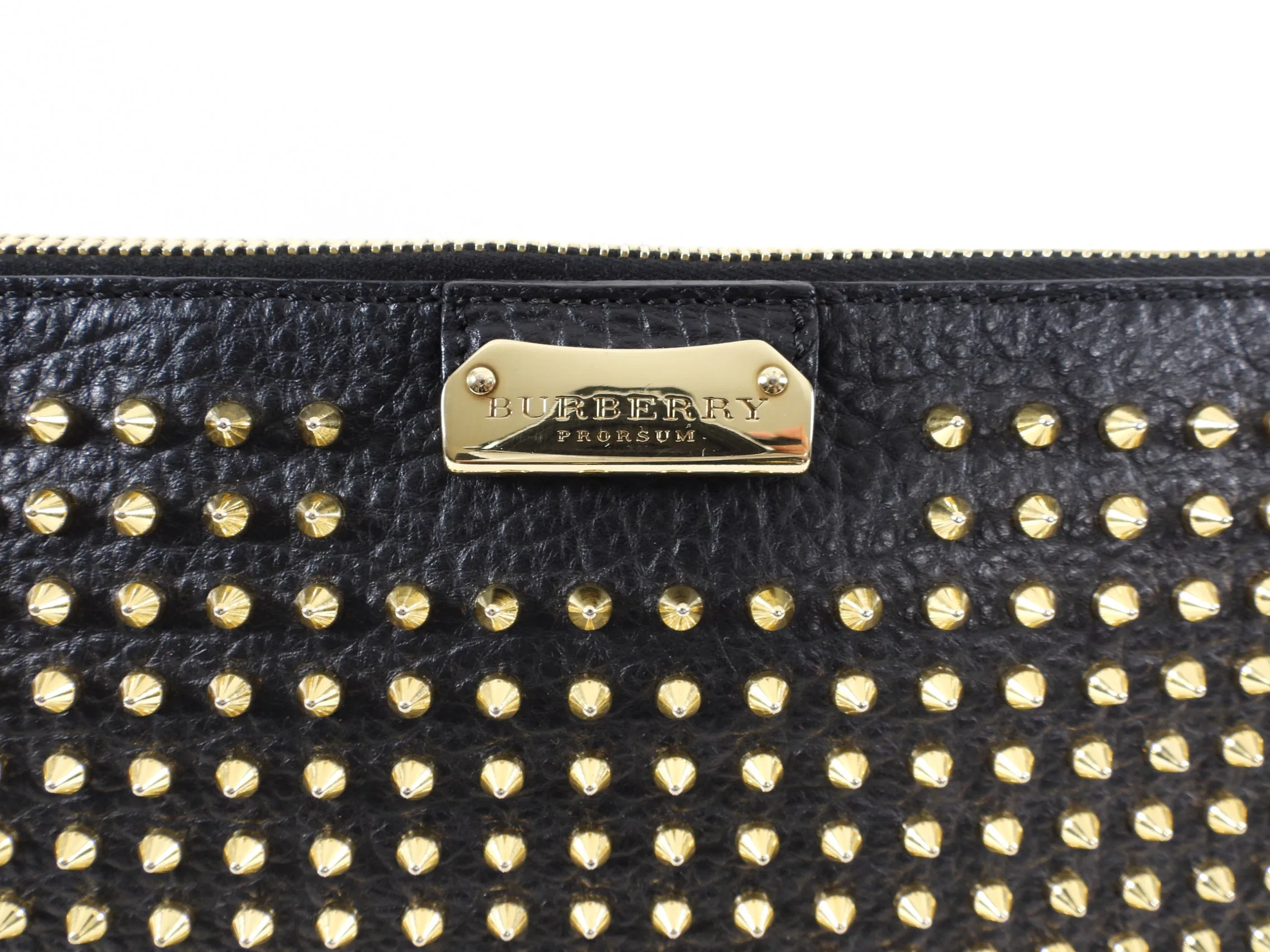 Burberry Prorsum Black Leather Studded Clutch Portfolio Bag