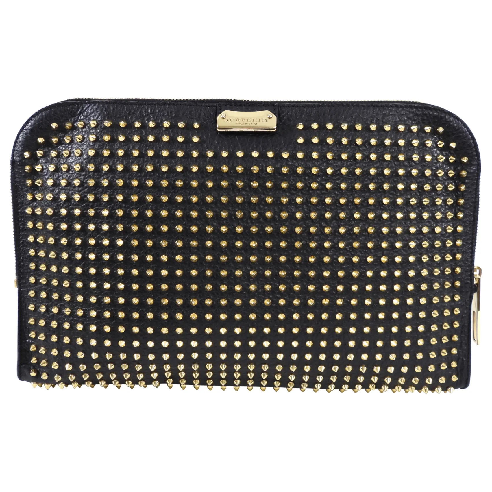 Burberry Prorsum Black Leather Studded Clutch Portfolio Bag