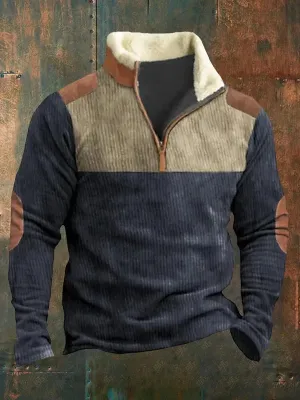 🔥Buy 2 Get 5% Off🔥Men's Casual Colorblock Zipper Neck Waffle Pullover