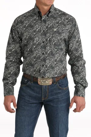 Cinch Black/Blue/White Paisley Print Button-Down Shirt for Men