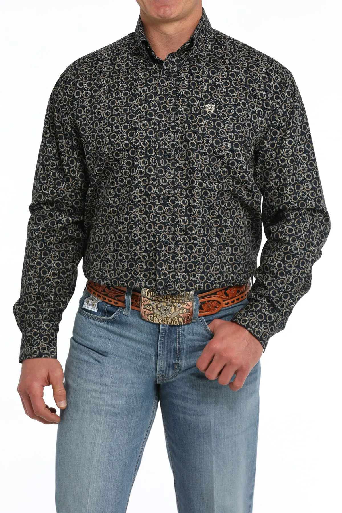 Cinch Boys Navy Lariat Print Button-Down Shirt