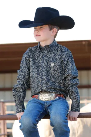 Cinch Boys Navy Lariat Print Button-Down Shirt