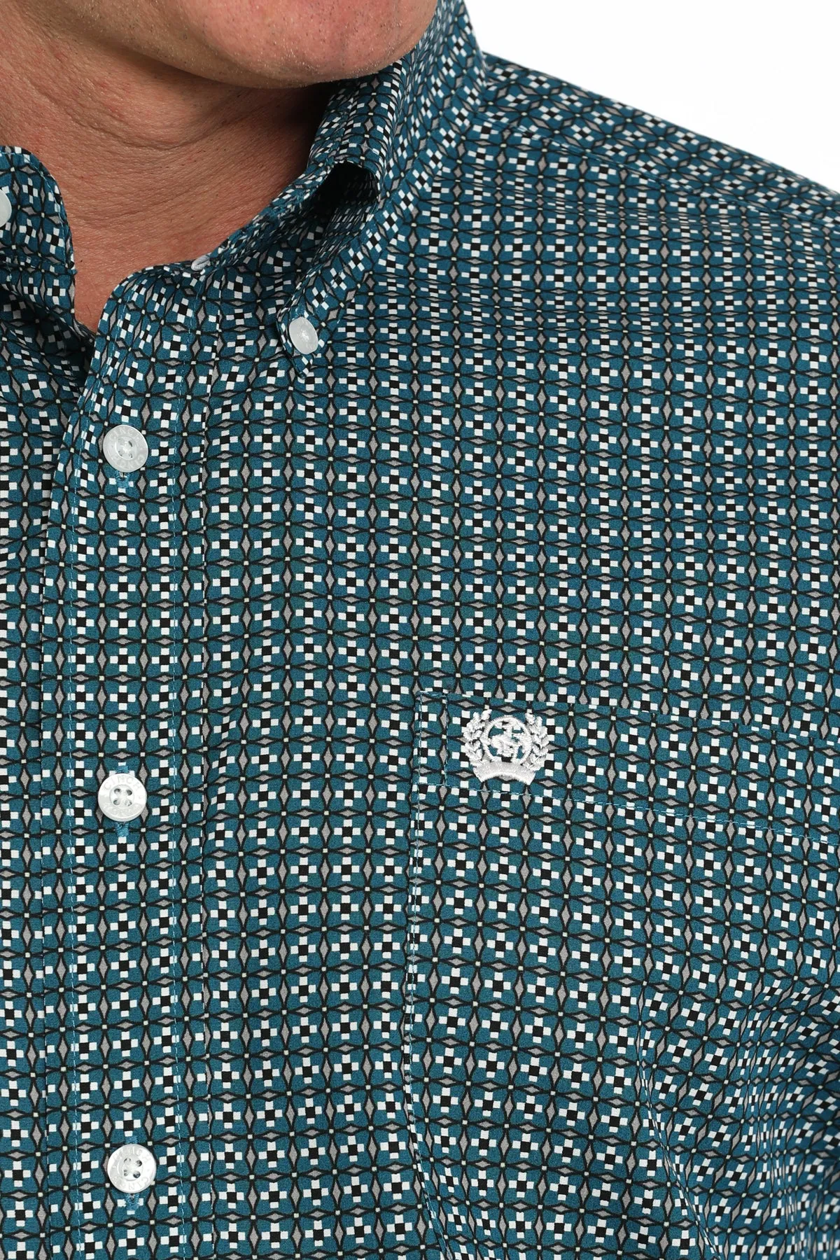 Cinch Teal Geometric Print Button-Down Shirt for Men