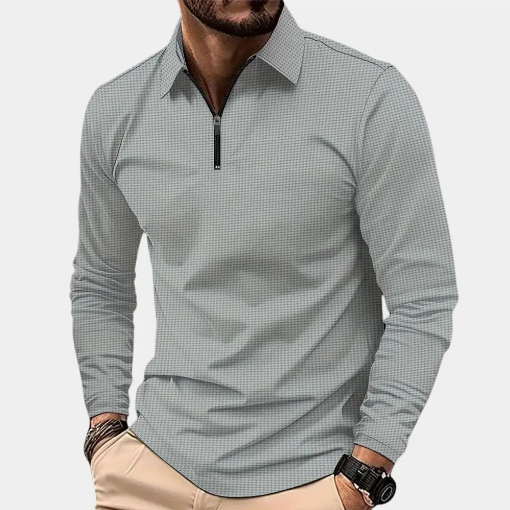 Contemporary Long Sleeve Polo Shirt for Men with Zipper