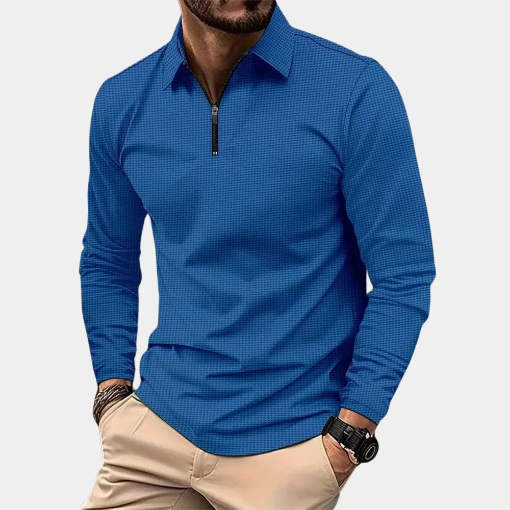Contemporary Long Sleeve Polo Shirt for Men with Zipper