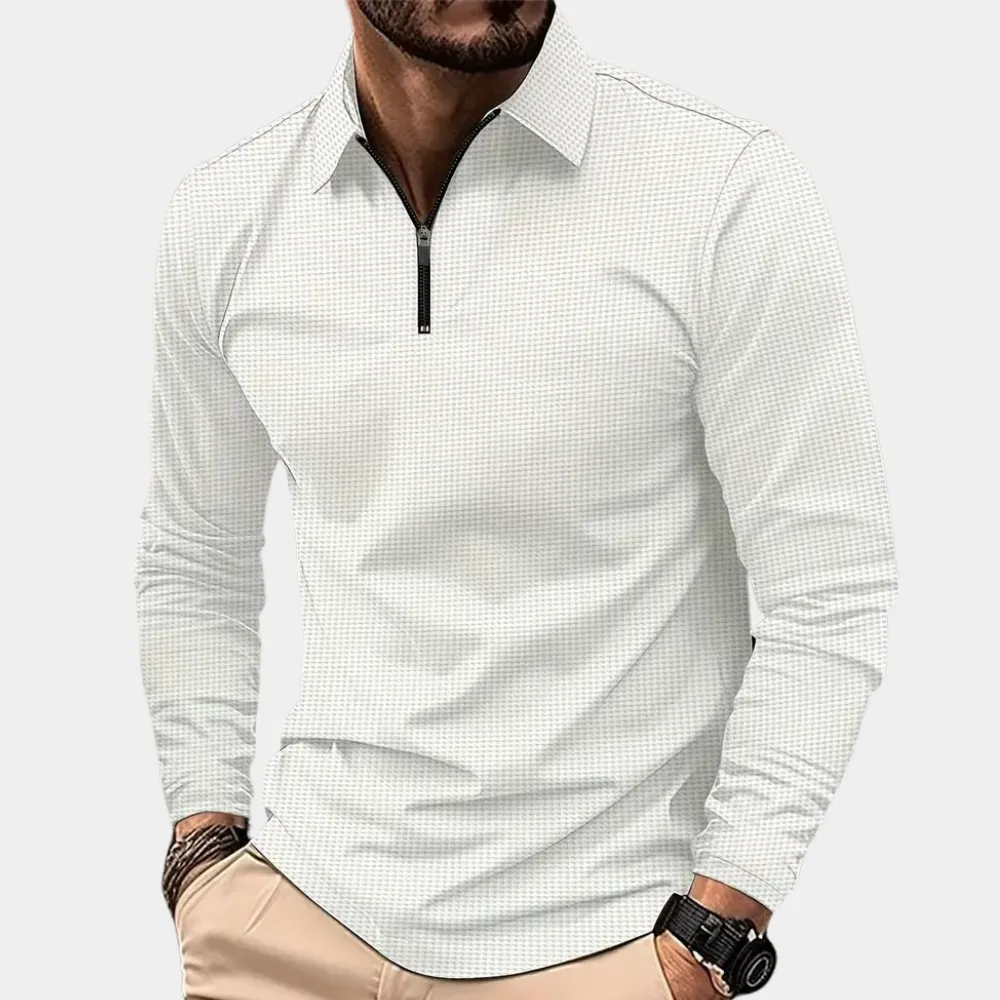 Contemporary Long Sleeve Polo Shirt for Men with Zipper