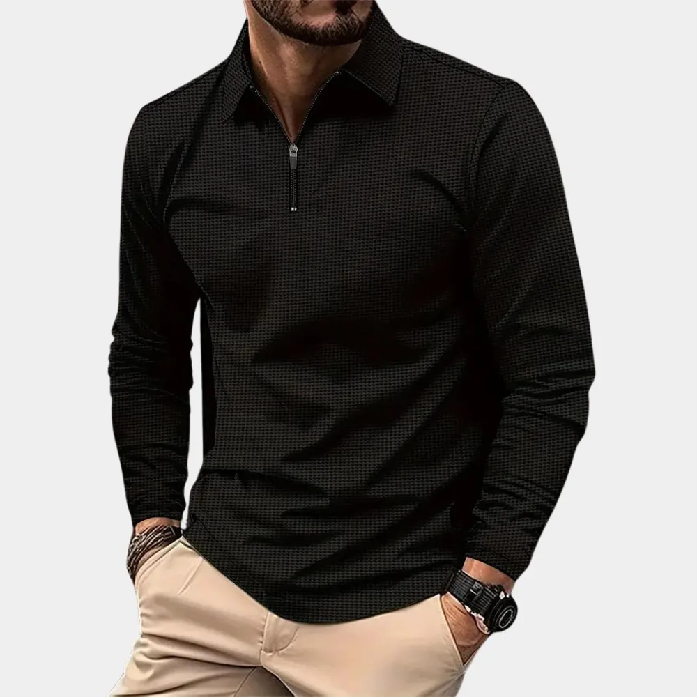 Contemporary Long Sleeve Polo Shirt for Men with Zipper