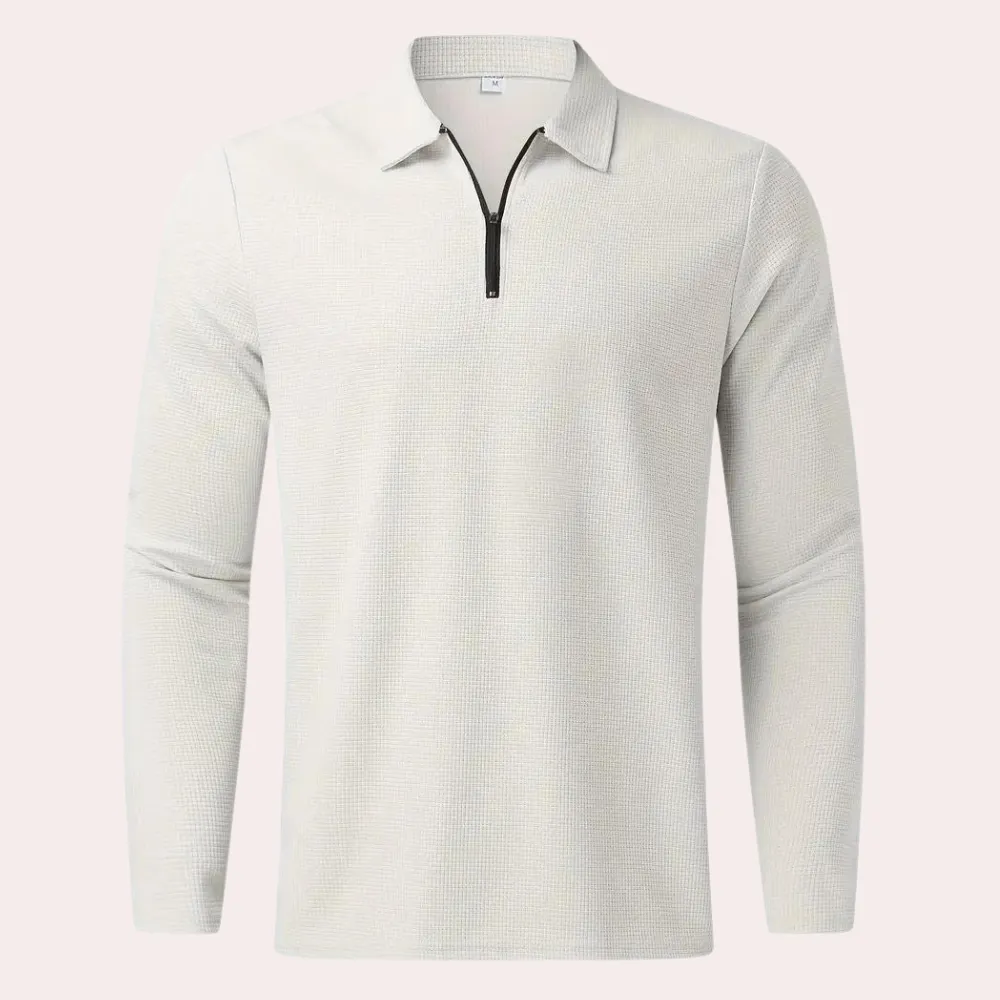 Contemporary Long Sleeve Polo Shirt for Men with Zipper
