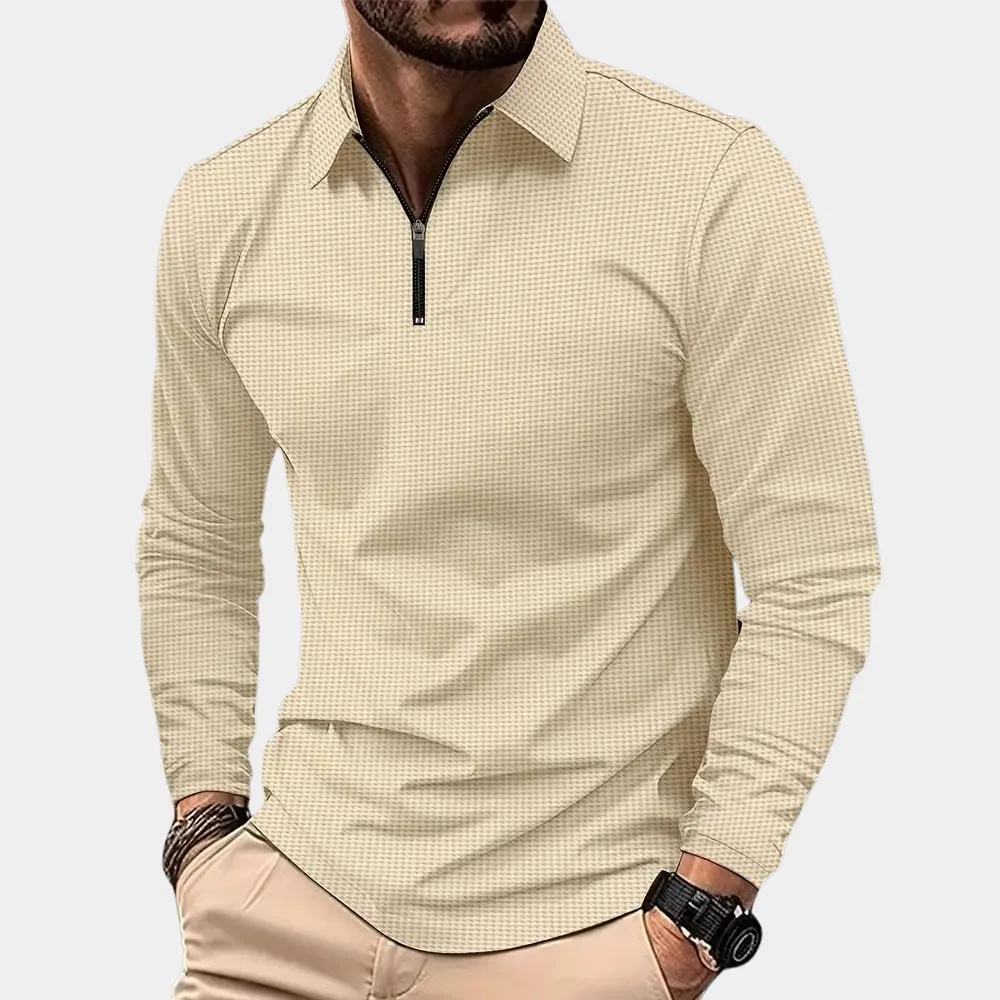 Contemporary Long Sleeve Polo Shirt for Men with Zipper