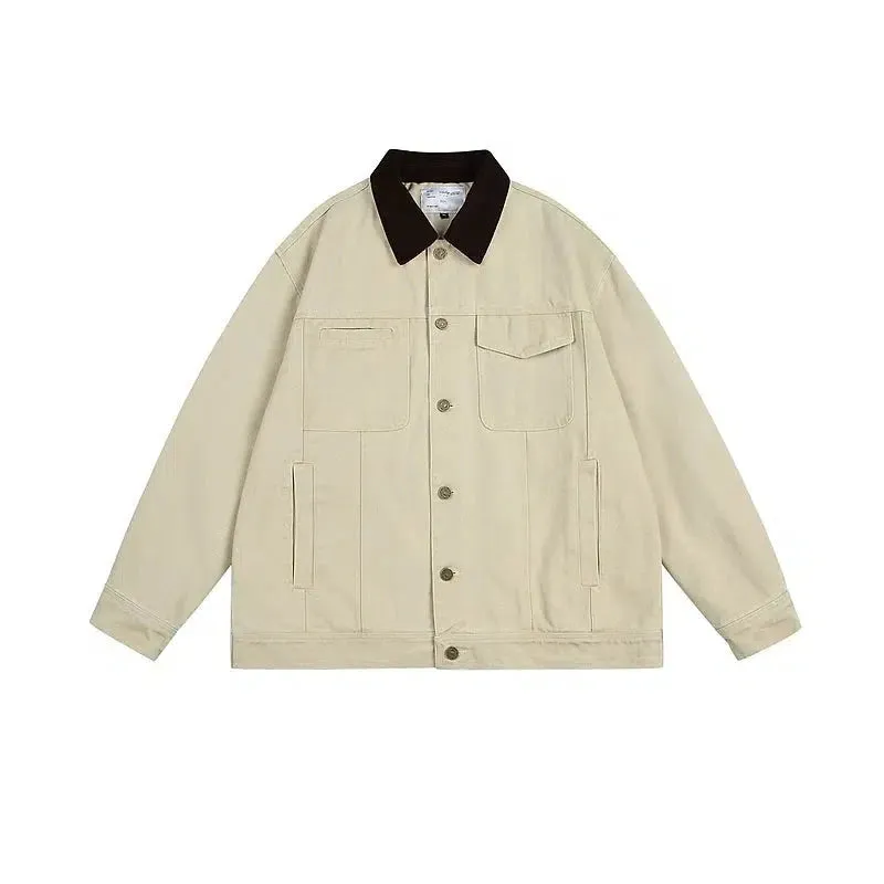 Contrast Collar Denim-Style Jacket