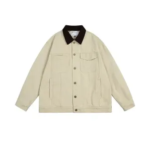Contrast Collar Denim-Style Jacket