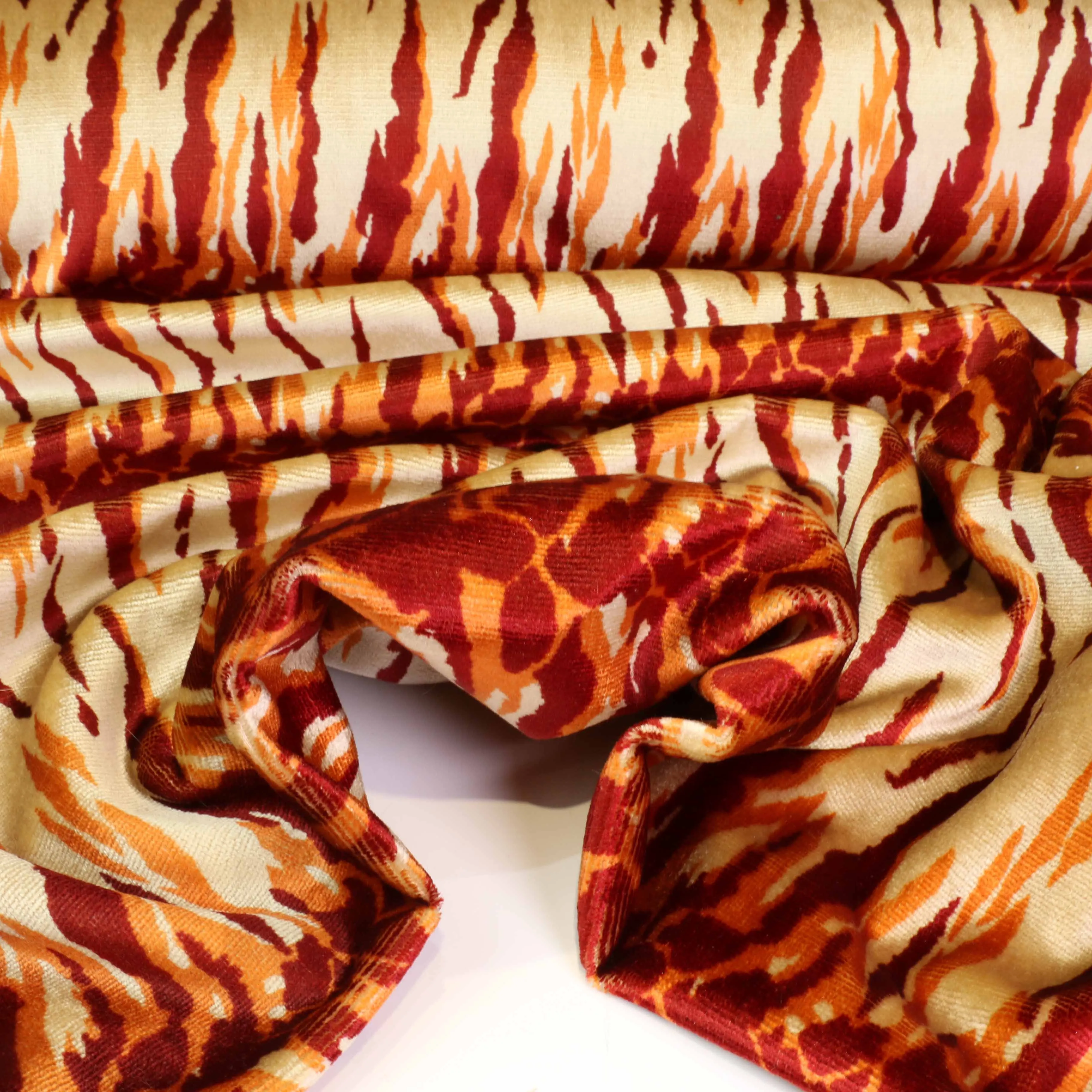 Cotton Velvet fabric - Gold, maroon, orange