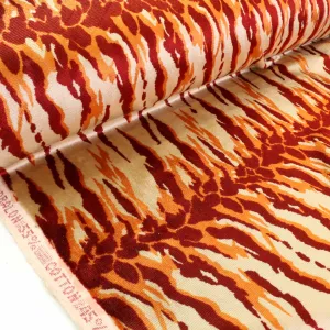 Cotton Velvet fabric - Gold, maroon, orange