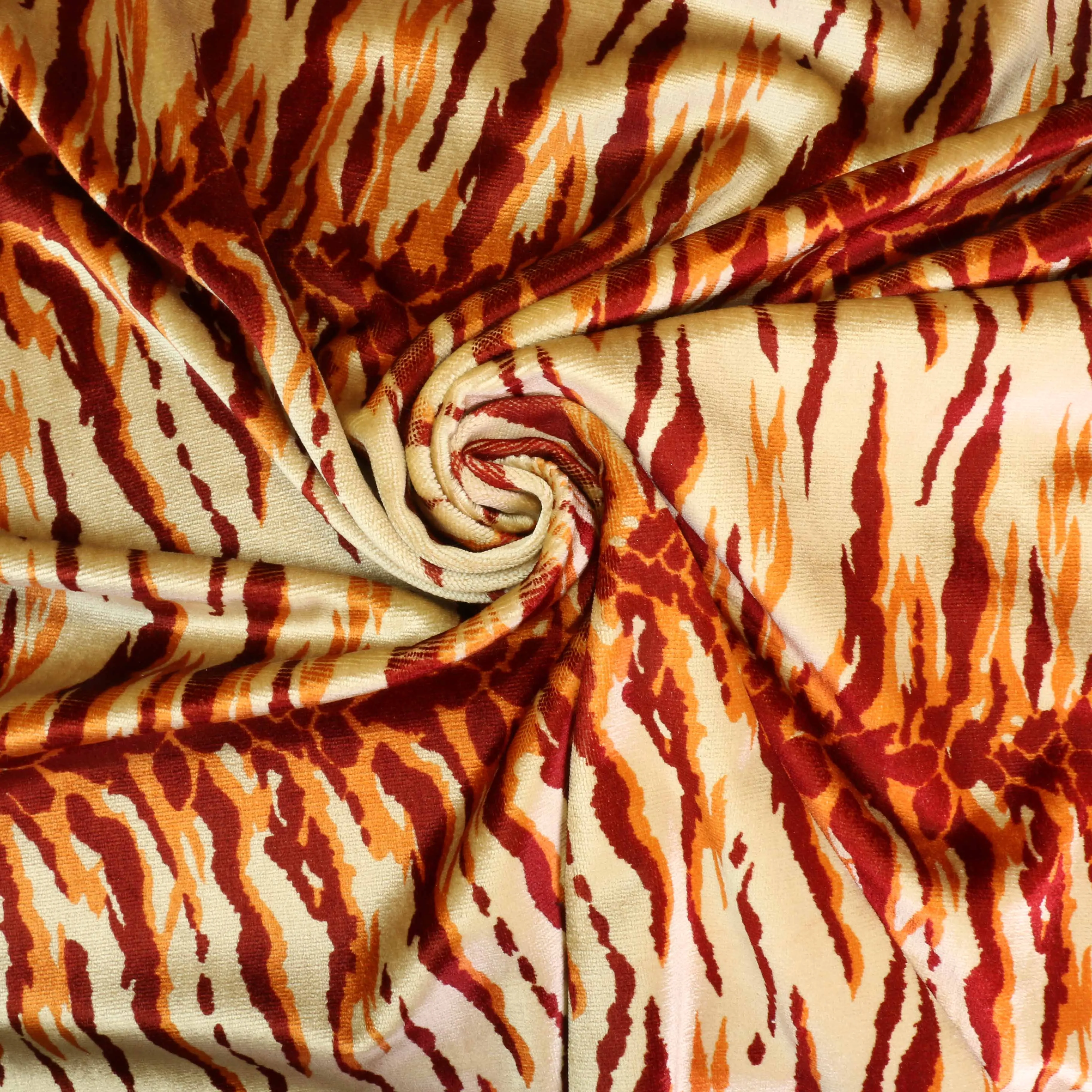 Cotton Velvet fabric - Gold, maroon, orange