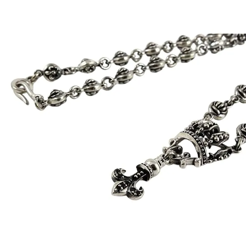 Crown Fleur De Lis Sterling Silver Gothic Necklace