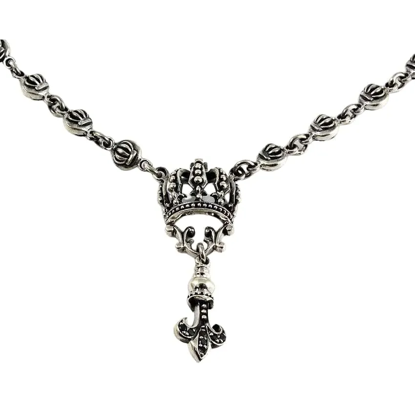 Crown Fleur De Lis Sterling Silver Gothic Necklace
