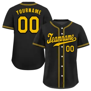 Custom Black Classic Style Yellow Authentic Baseball Jersey